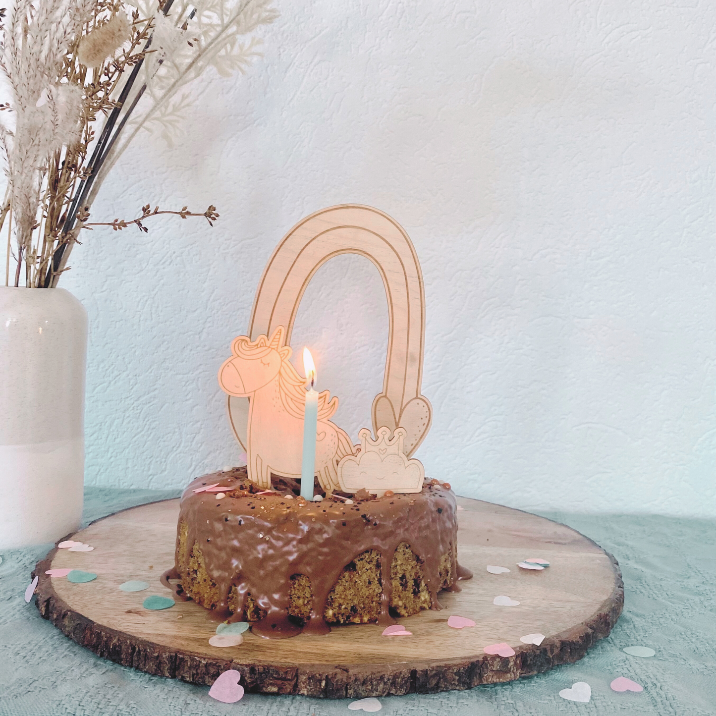 Caketopper Einhorn Regenbogen aus Holz
