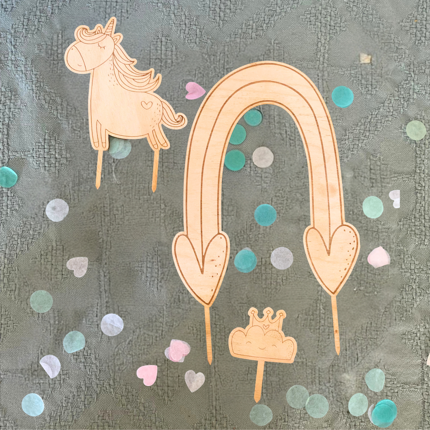 Caketopper Einhorn Regenbogen aus Holz