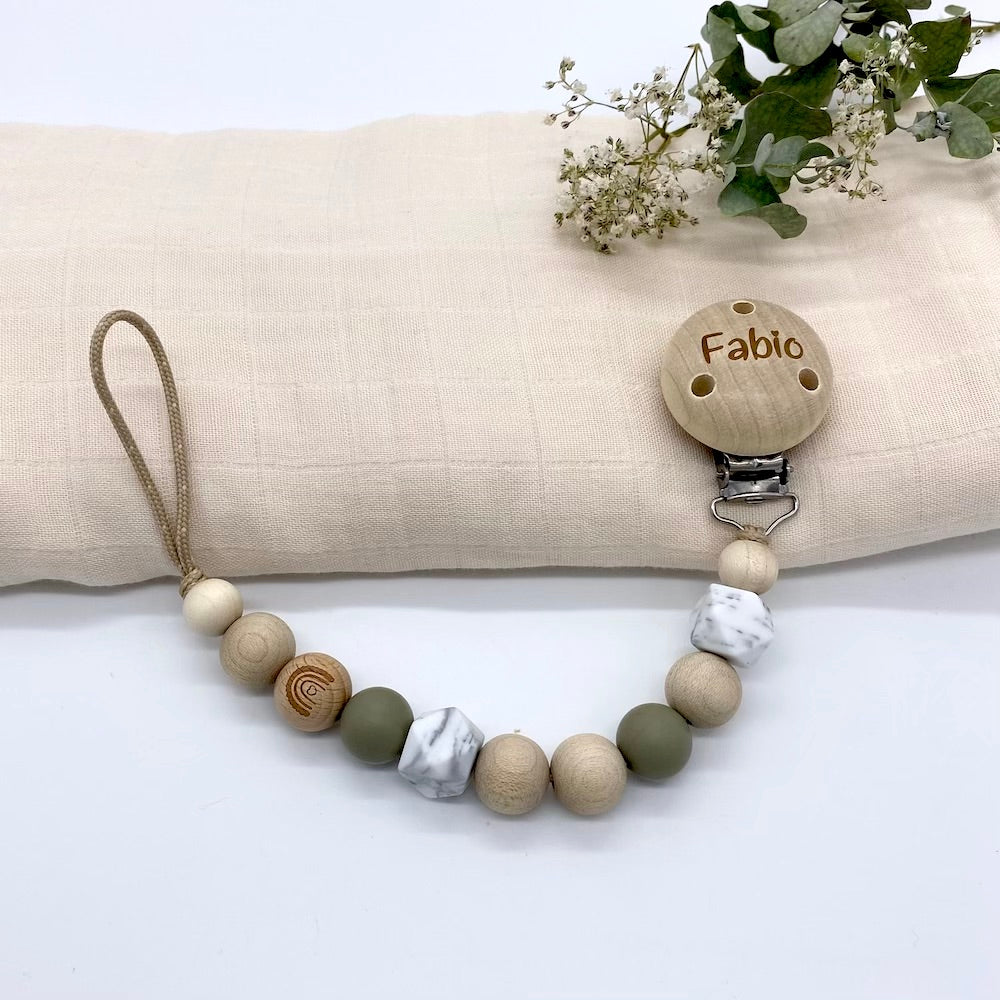 Schnullerkette oliv | marmor