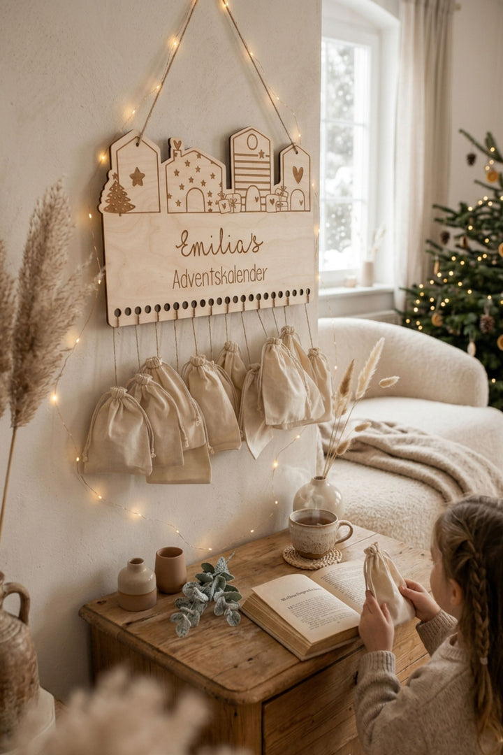 Adventskalender aus Holz – Winterdorf