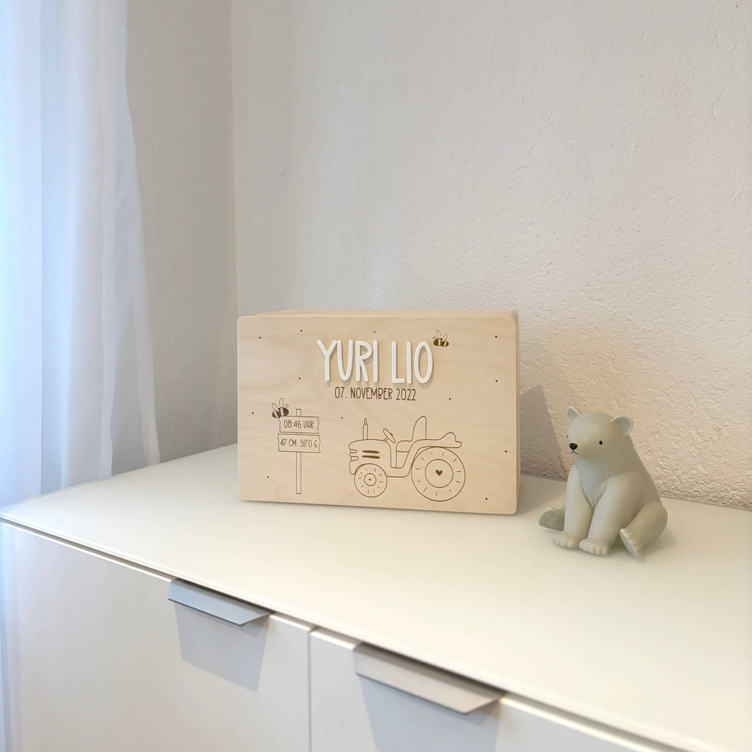 aufbewahrung erinnerungen Erinnerungskiste aus Holz – Traktor-Motiv