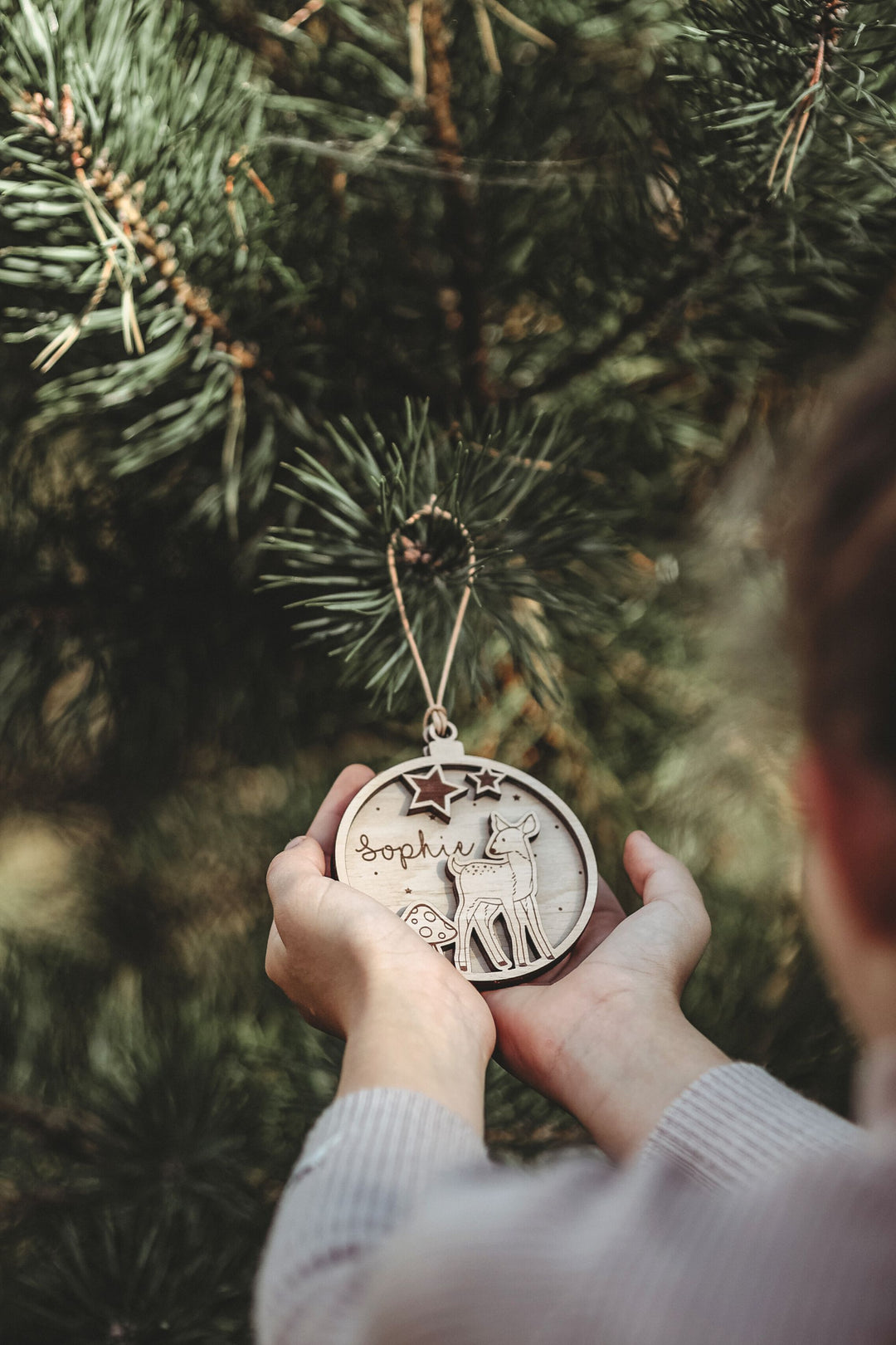 Christbaumkugel personalisiert Holz – Bambi