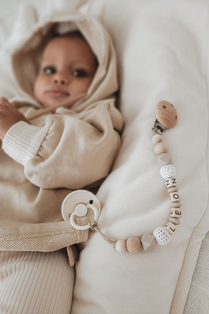 Schnullerkette beige | weiss