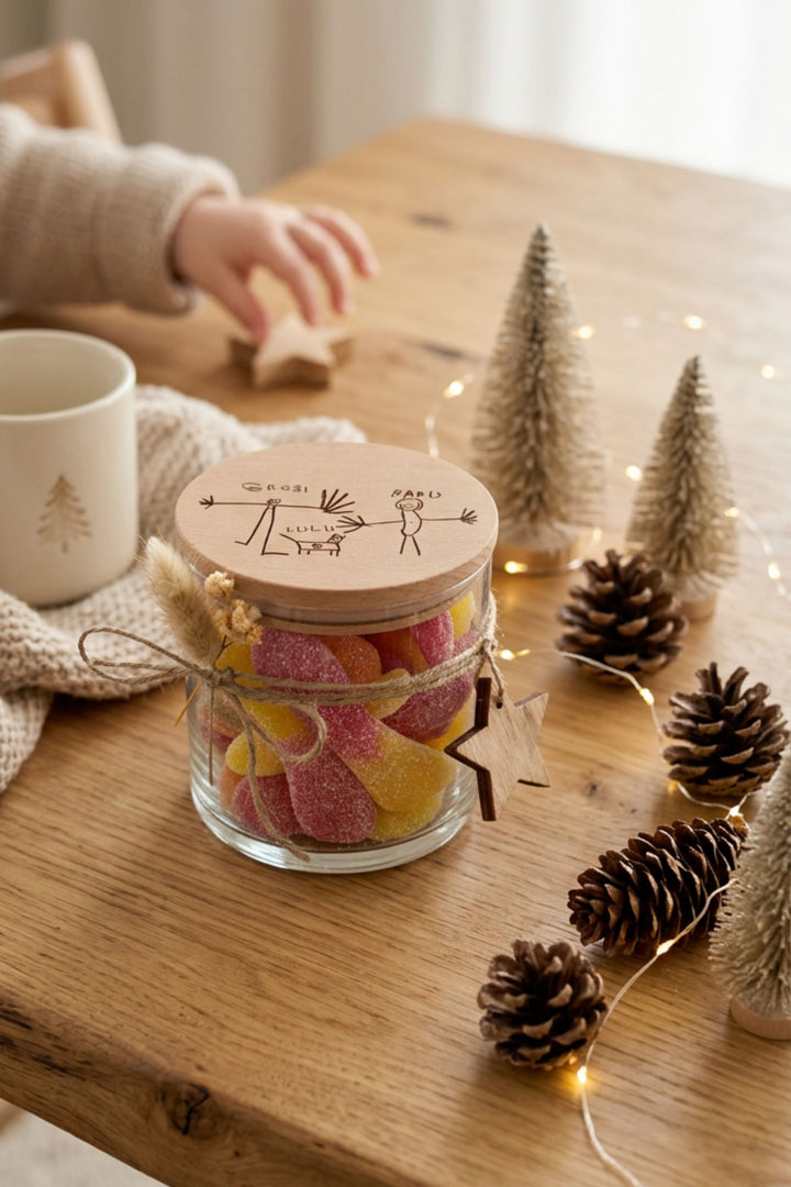 Vorratsglas mit Kinderzeichnung