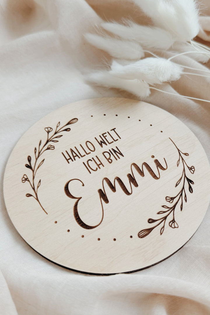 Holzschild personalisiert - Hallo Welt
