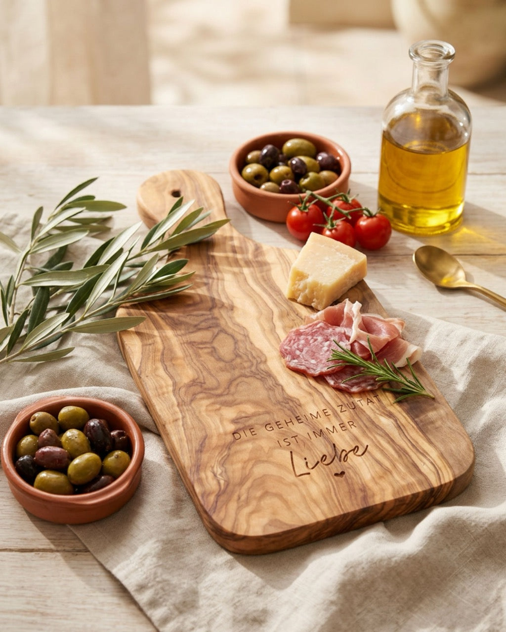 Holzschneidebrett personalisiert aus Olivenholz